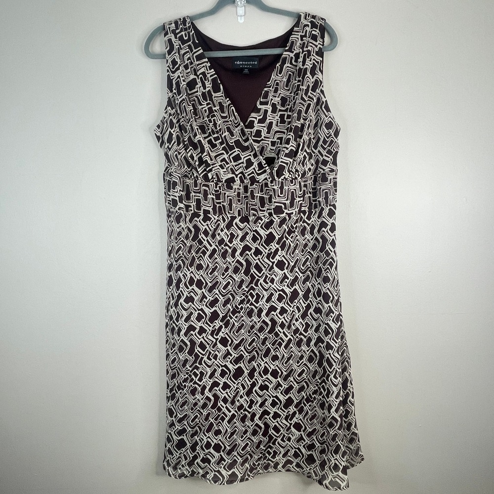 Vintage‎ Y2K Empire Waist Dress 18W Brown Flowy Surplice Sheer Wedding Office